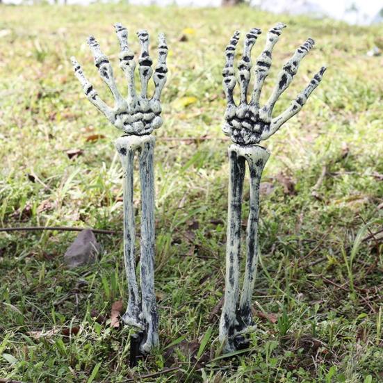 Halloweenská dekorace kostry s kolíkem Realistická kostra ruka paže s kolíkem do trávníku Venkovní lebka kost dvora cedule pro zahradu trávník hřbitovní dekorace