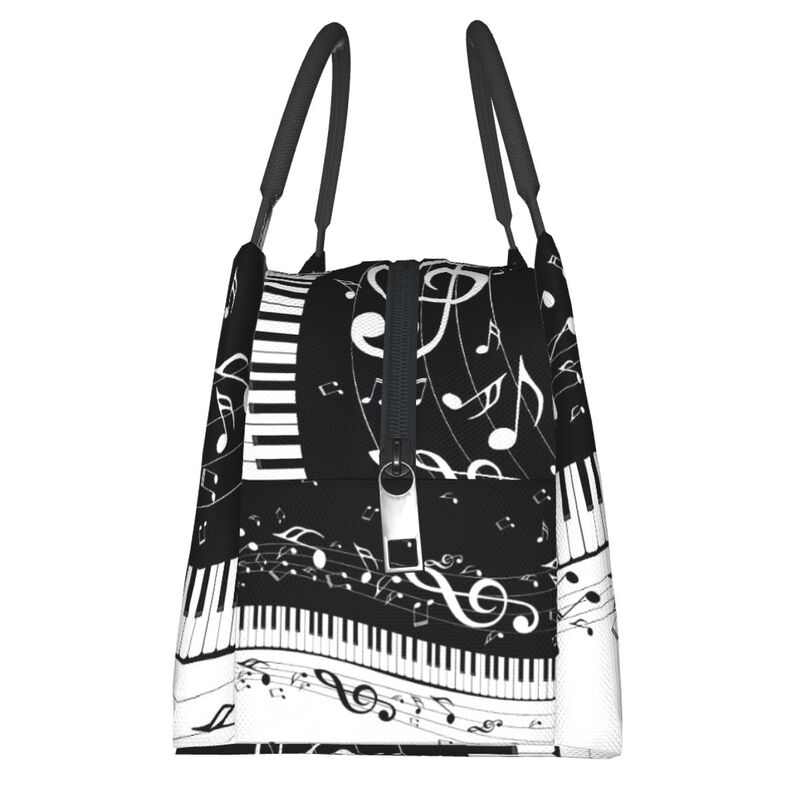 Music Notes Art Print Thermal Lunch Bag Women Portable Reusable Insulated Lunch Box Cooler Bag for Picnic Beach Work Travel