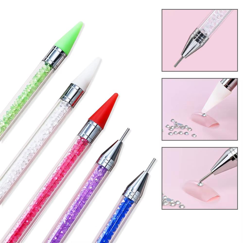 Diamond Painting Wax Picker Pen with 6 Replaceable Tips Crystal Handle Double End Rhinestone Pickup Tool for Nail Art Beads Gems DIY Crafts