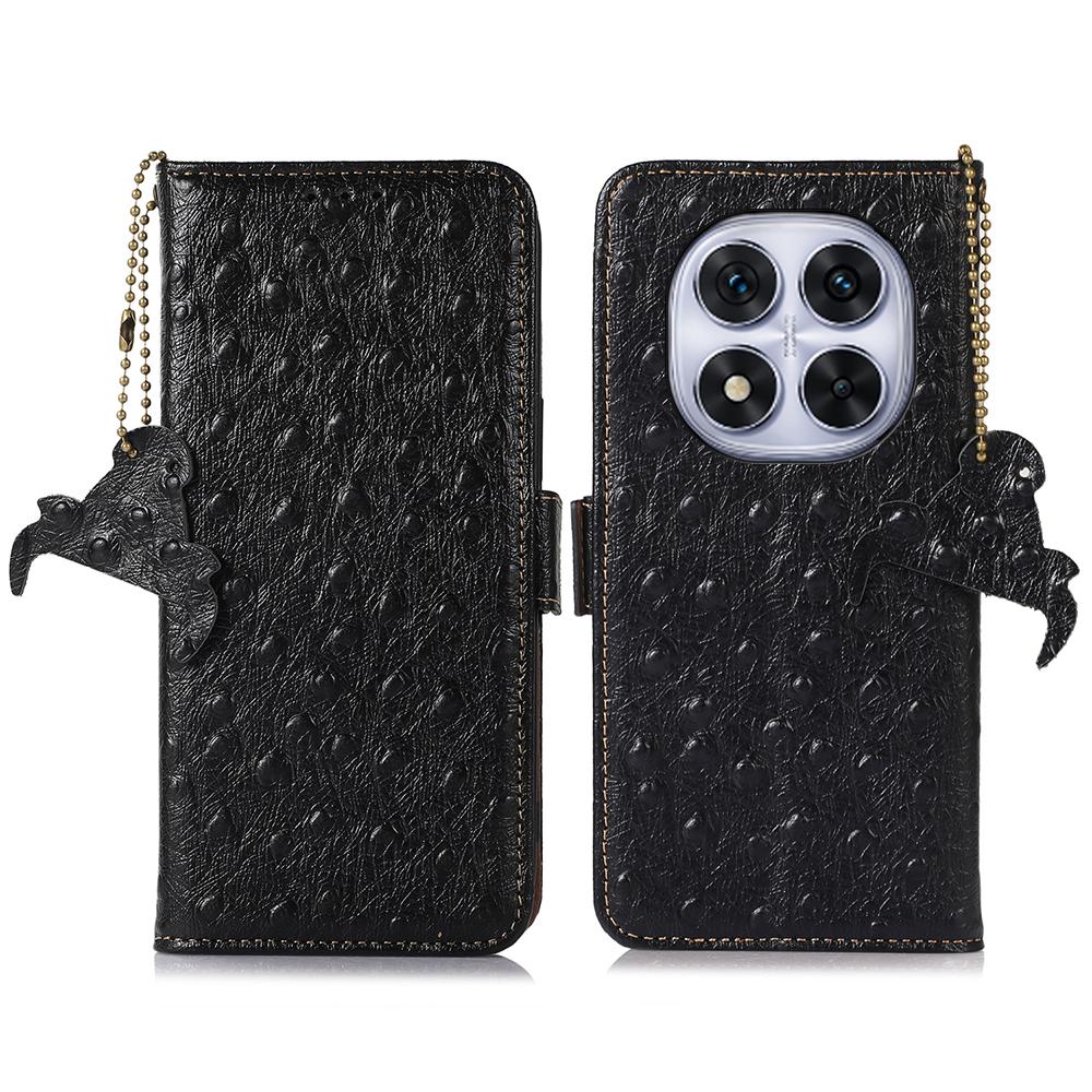 For Xiaomi Redmi Note 14 Pro+ 5G/14 Pro 5G/Poco X7 5G Case RFID Blocking Genuine Cow Leather Phone Case Ostrich Texture