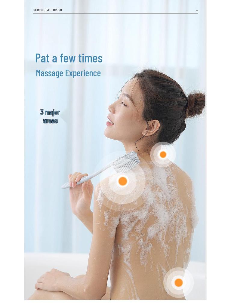 Silicone Long-Handled Bath Brush - Soft Bristle Back Scrubber for Easy Cleaning