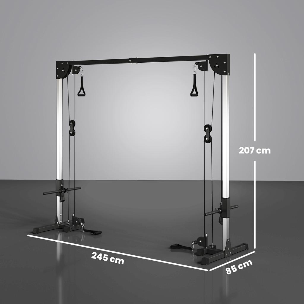 Academias Domésticas Multifuncionais com Sistema de Polia de Cabo, Máquina Crossover de Cabos com 4 Pegas para Treinamento de Força de Corpo Inteiro, Power Rack para Treino em Casa, Preto