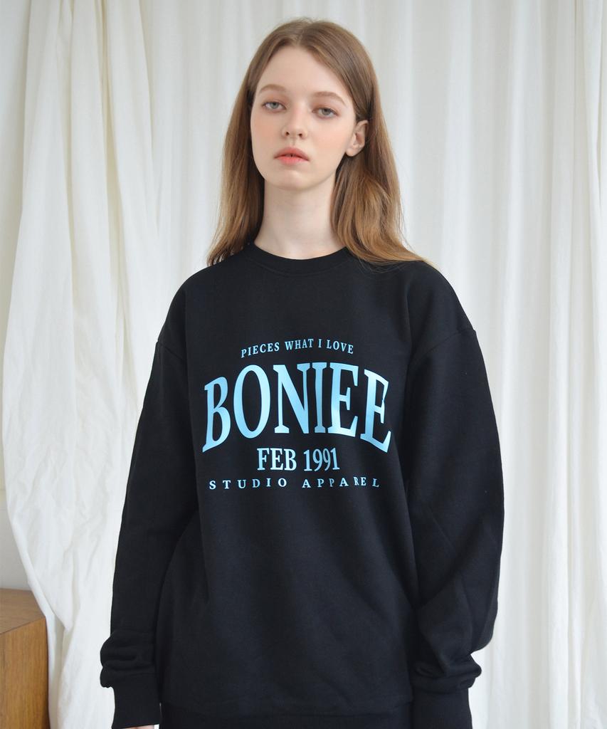 BONIEE Arch Big Typo Oversized Sweatshirt Black