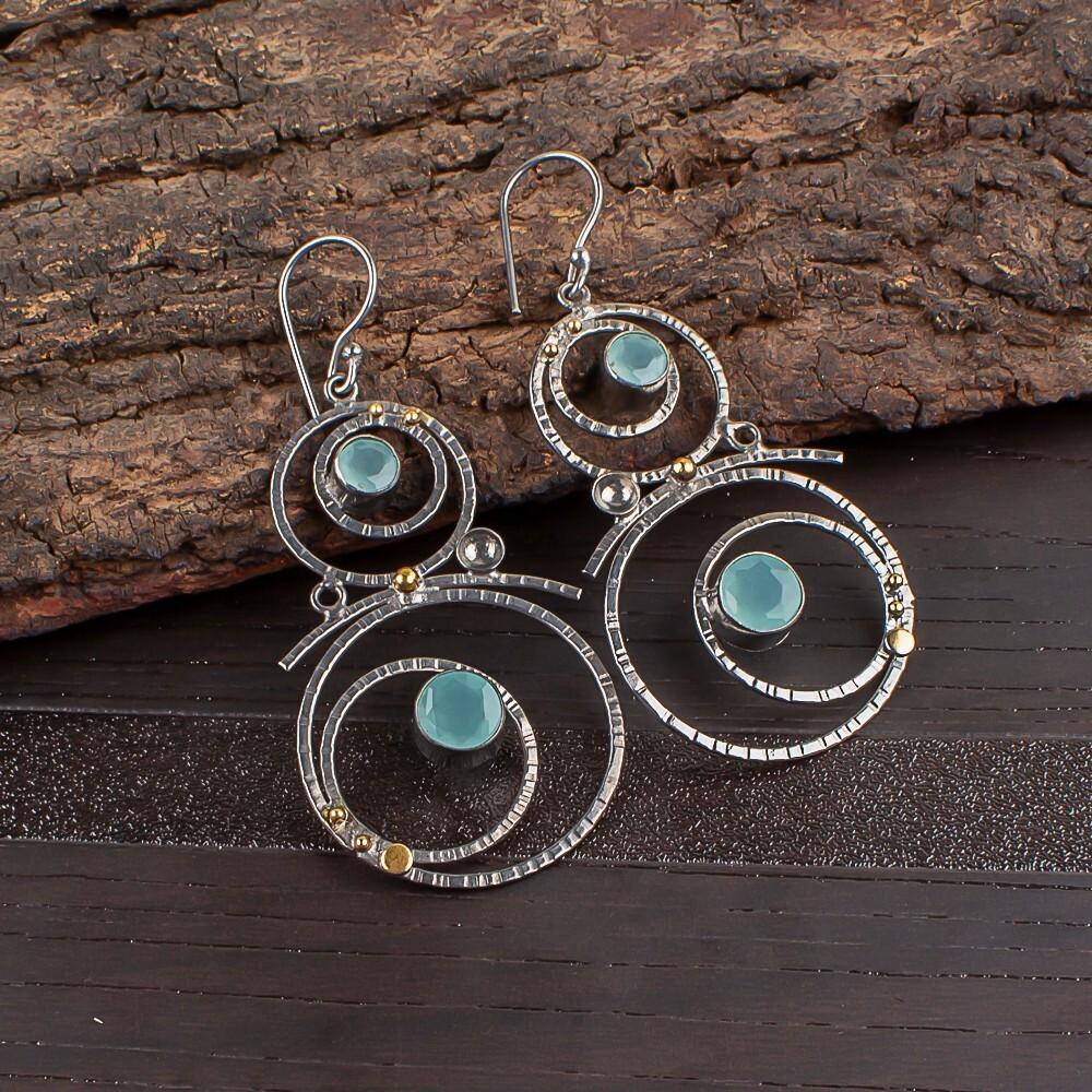 

Aqua Chalcedony Gemstone 925 Sterling Silver Jewelry Drop/Dangle Earrings 2.86 EE-76-8