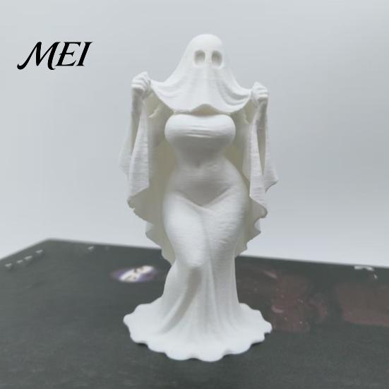 Draped Skirt Halloween Figure 3D Printed Ghost Bride Statue Ornament, Female Sculpture with Resin-like Craft Stable Base, Decorative Minimalist Spooky