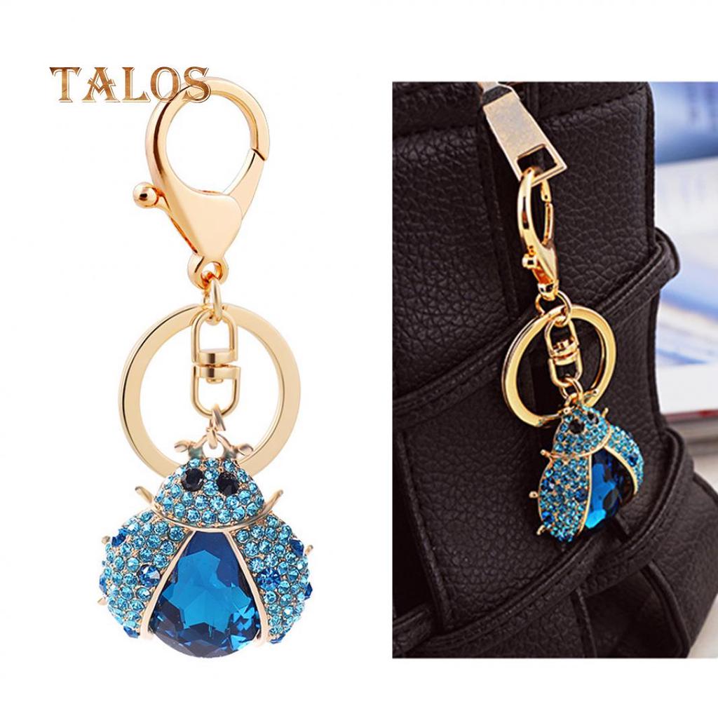 Women Cute Ladybug Shape Crystal Stone Keychain Keys Ring Chain Holder Bag Decor Suspension Trinket