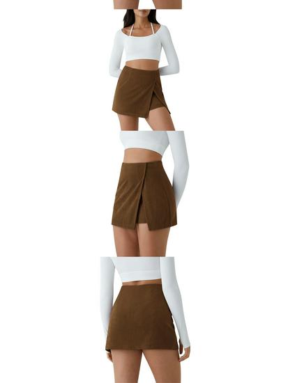 2025 High-Waisted Corduroy Mini Skirt with Shorts – Fashionable Autumn Style for Women