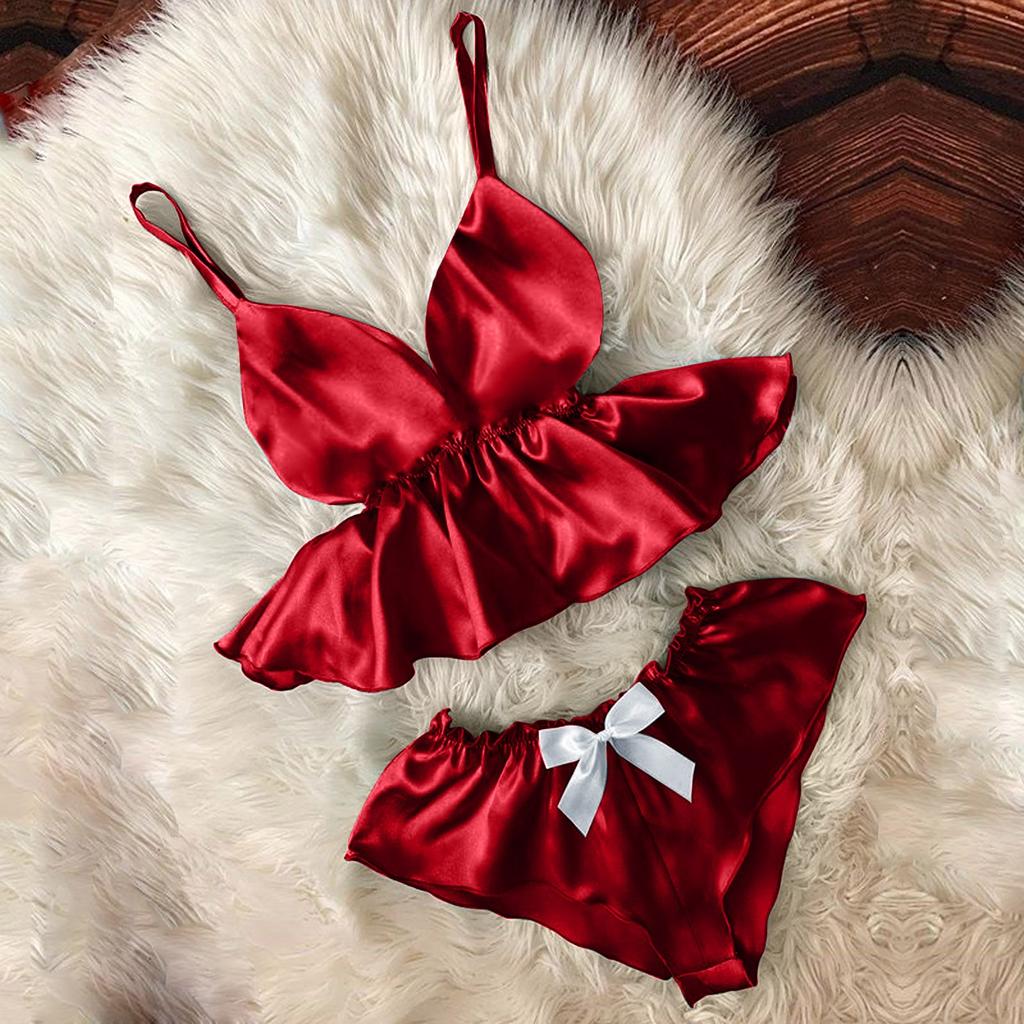 Women's Pajama Set V-neck Velvet Sexy Solid Color Satin Shorts Two Piece Set