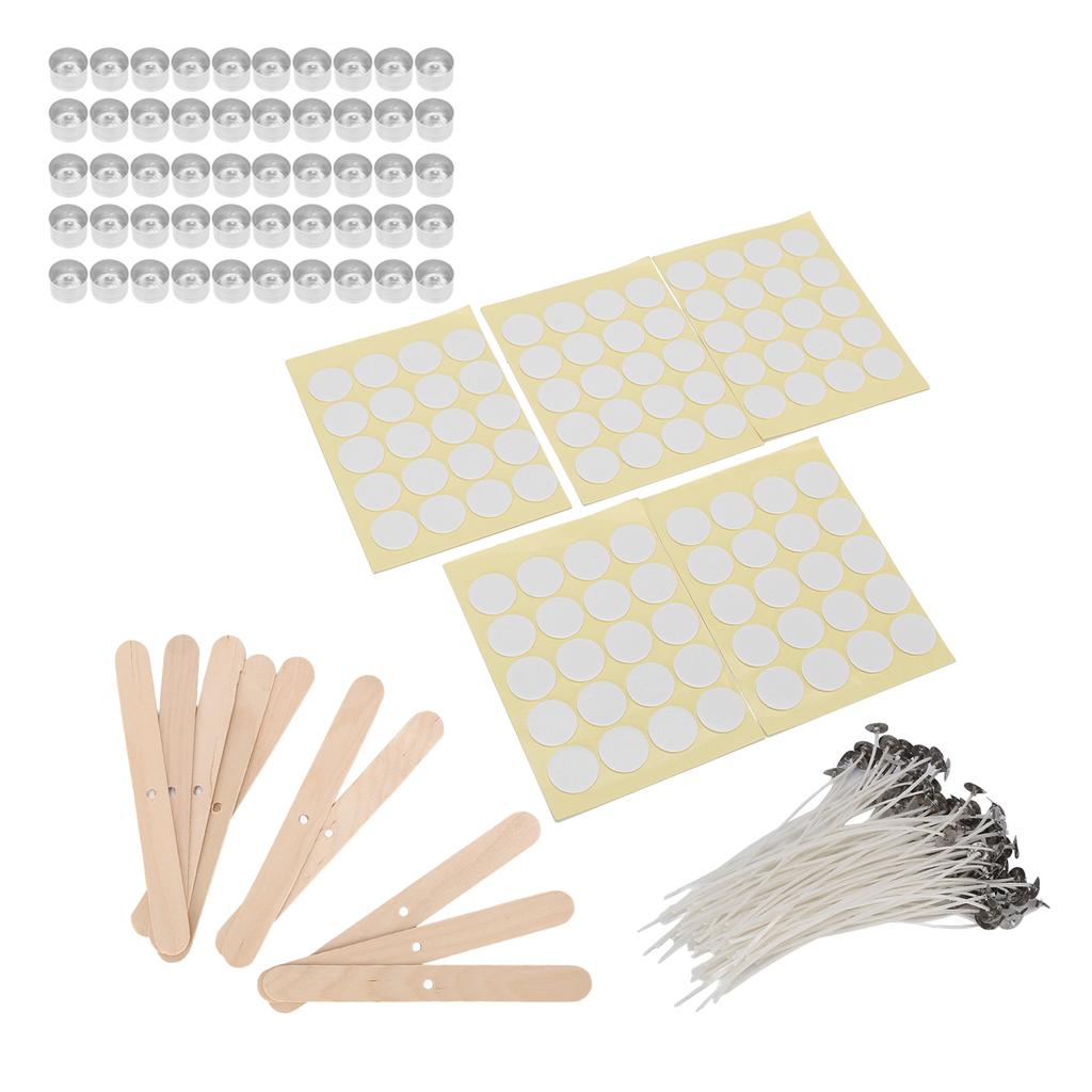 100Pcs 15cm Candle Wicks100Pcs Double Sided Wicks Stickers50Pcs Candle Shells10Pcs Wood Wicks Holders