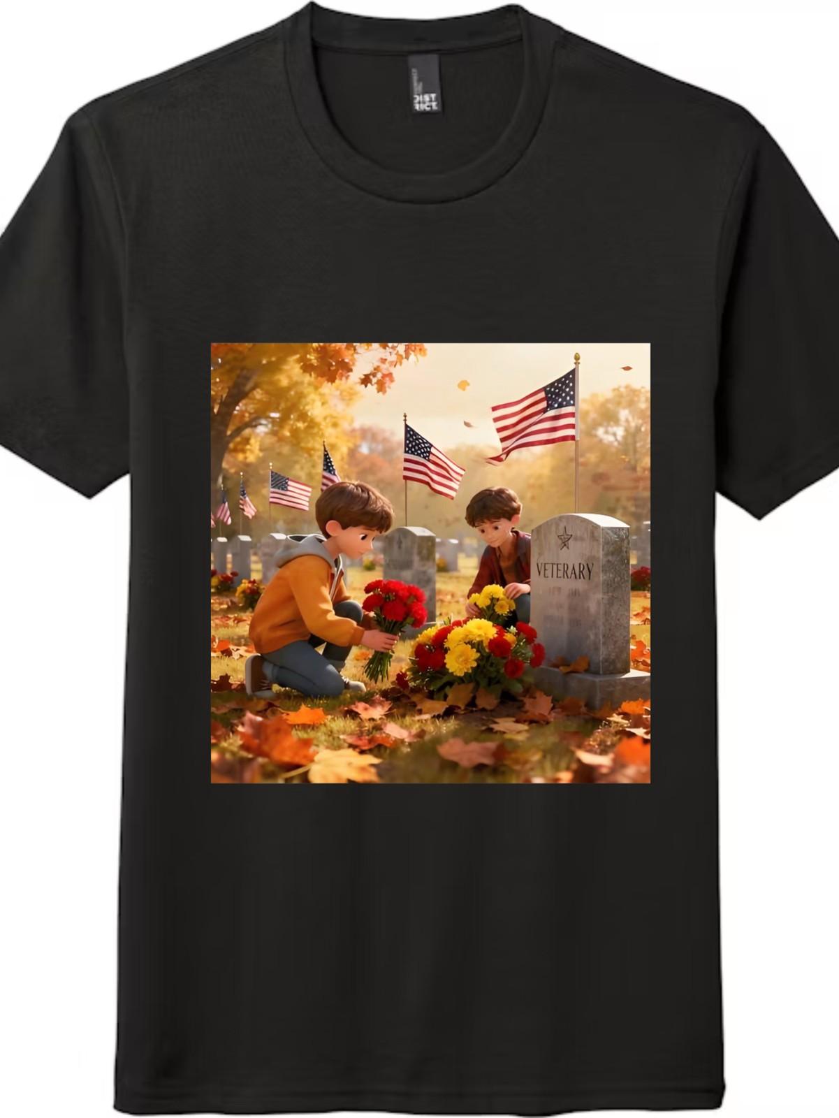 Veterans Cemetery Flower Tribute Graphic T-Shirt Mens Womens Tees Top M