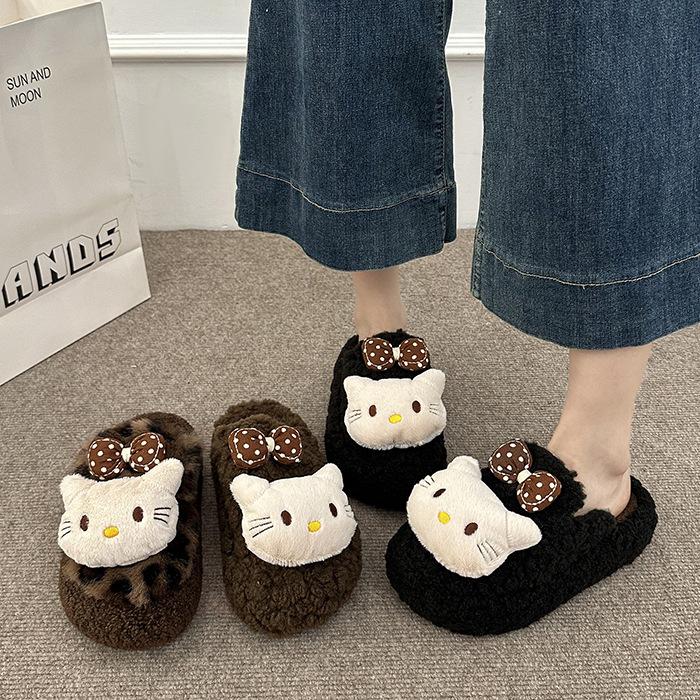Fashion Sweet Girl Fluffy Slippers Women's Shoes 2025 Autumn and Winter New Outer Wear Casual Cotton Slippers