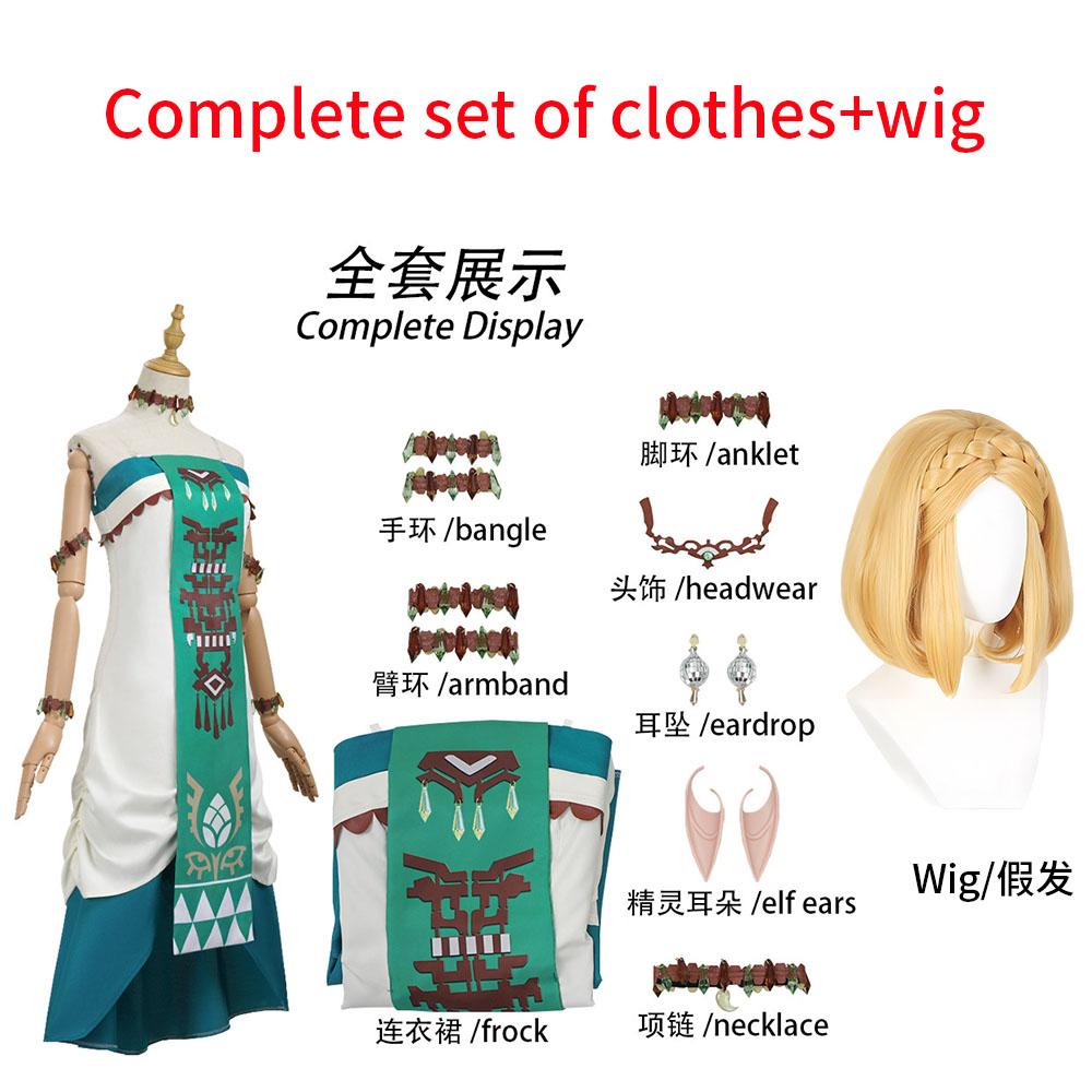 The Legend Tears of The Kingdom Princess Zelda Cosplay Sexy Dress Uniform Wig Headdress Set Prop Halloween Costume Women