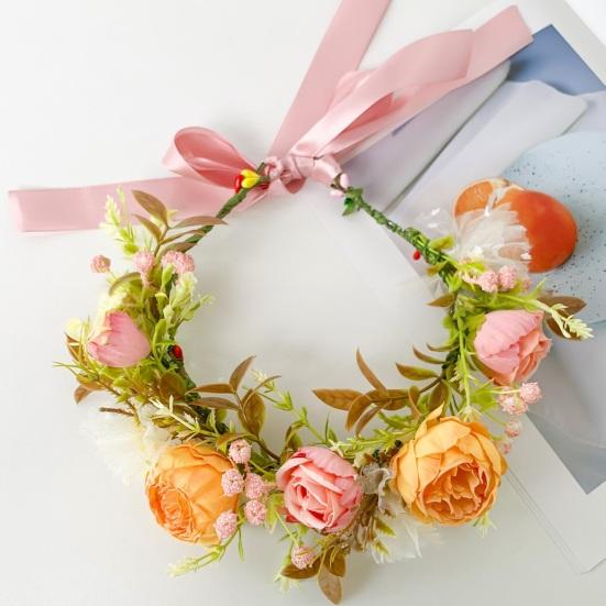 Bridal Headband Artificial Flower Decor Ribbon Lace-up Garland Wedding Ceremony Headband Weddings Travel Fairy Hair Garland Hair