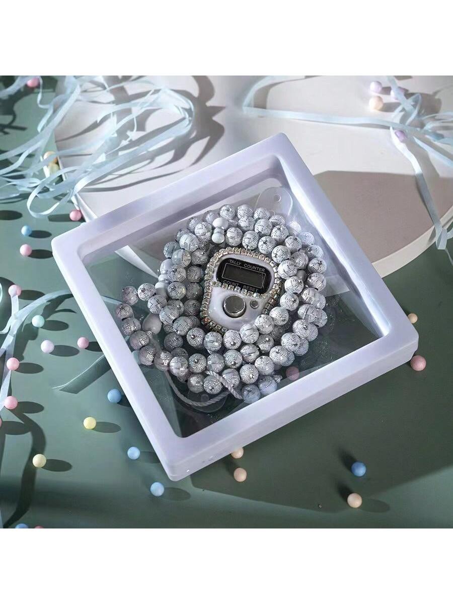 

99 Crystal Beaded Prayer Counter Bracelet, PP Gift Box, Suitable for Daily Worship, Gift & Personal Use білий