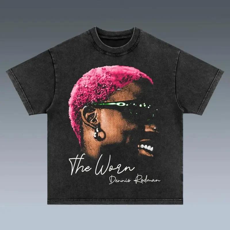 Dennis Rodman The Worm Vintage Bootleg Graphic Retro Acid Wash Cotton Shirt S разноцветный