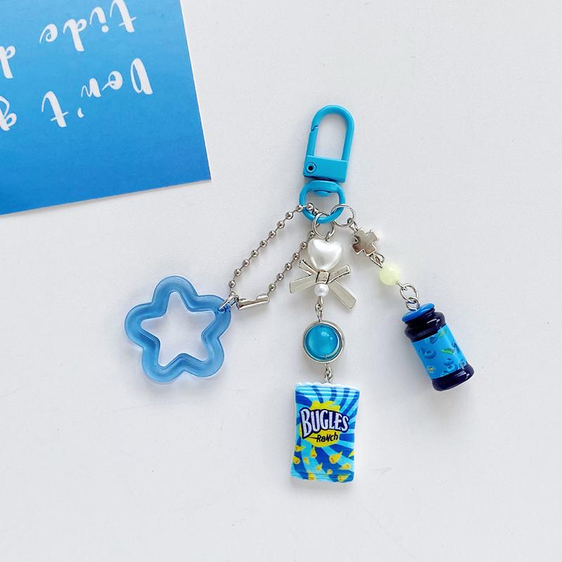 

Милый брелок-шнурок с желе, джемом и картофельными чипсами, креативный брелок для ключей в стиле Y2K, винтажная цепочка для телефона, подвеска для сумки, украшение, подарки синий