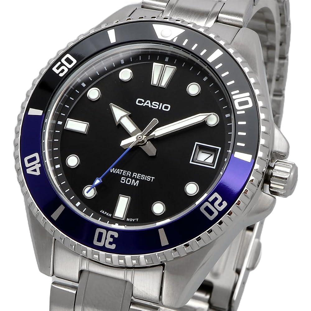 [カシオ] CASIO スタンダード アナログ 腕時計 MDV-10D-1A2V ボーイズ レディース ガールズ ブラック×ブルーベゼル メタルバンド 海外モデル [並行輸入品]