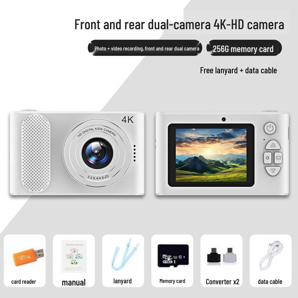 High-Definition Dual-Lens Portable Digital Camera – Ideal for Vlogging, Selfies, and Retro Campus Photography.
