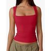 Solid Color Square Neck Sleeveless Top Solid Color Square Collar Slim Fit Sleeveless Top Female