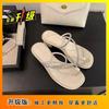 Vintage gentle pearl one-word strap sandals 2025 summer beach shoes outer wear