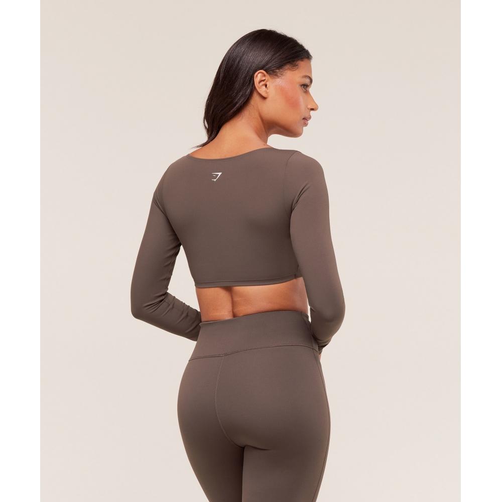 Gymshark Twist Front Long Sleeve Crop Top Walnut Brown B5b4s Nccz
