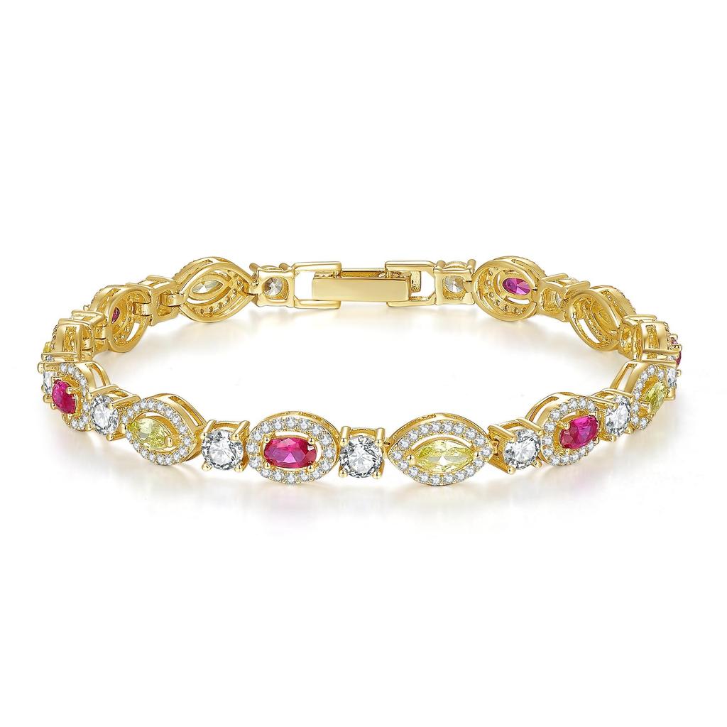 14K vergoldet rot gelb Zirkon Armband Schmuck geometrische Perlen Kette Link Armbänder