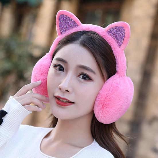 Women Lovely Winter Cats Ear Warmer Shiny Glitter Earmuff Cold Protection Warmer