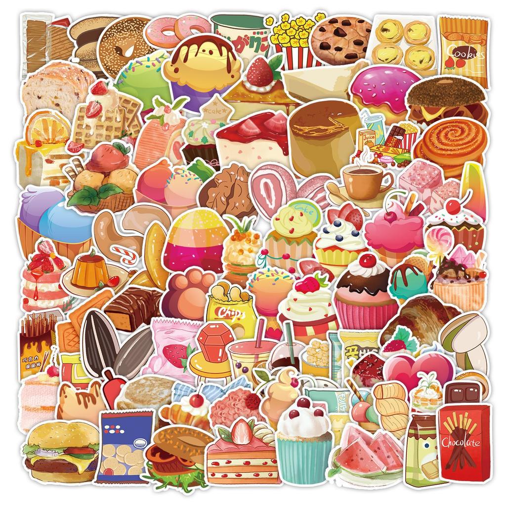 100 Casual Snacks Graffiti Stickers Skateboard Suitcase Refrigerator Decoration Stickers Waterproof Creative Children's Stickers