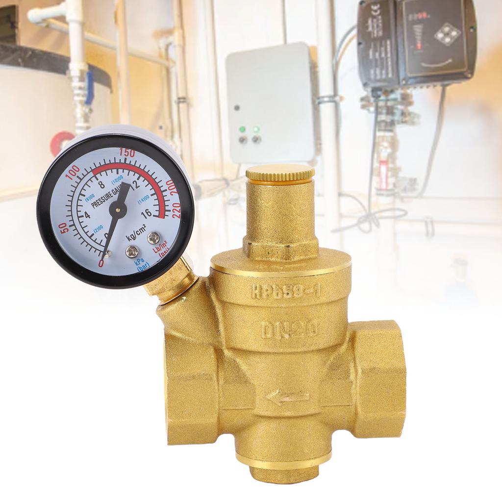 Water Pressure Regulator DN20 3/4 Inch Thread Light Duty Brass Water Pressure Reducing Valve with Filter and Gauge for Home Factory