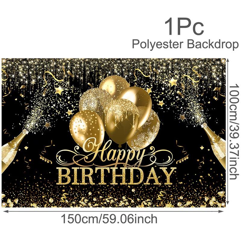 Black Golden Happy Birthday Backdrop Banner 30th 40th 50th 60th Birthday Party Backdrop Decor Photo Photography Background Props