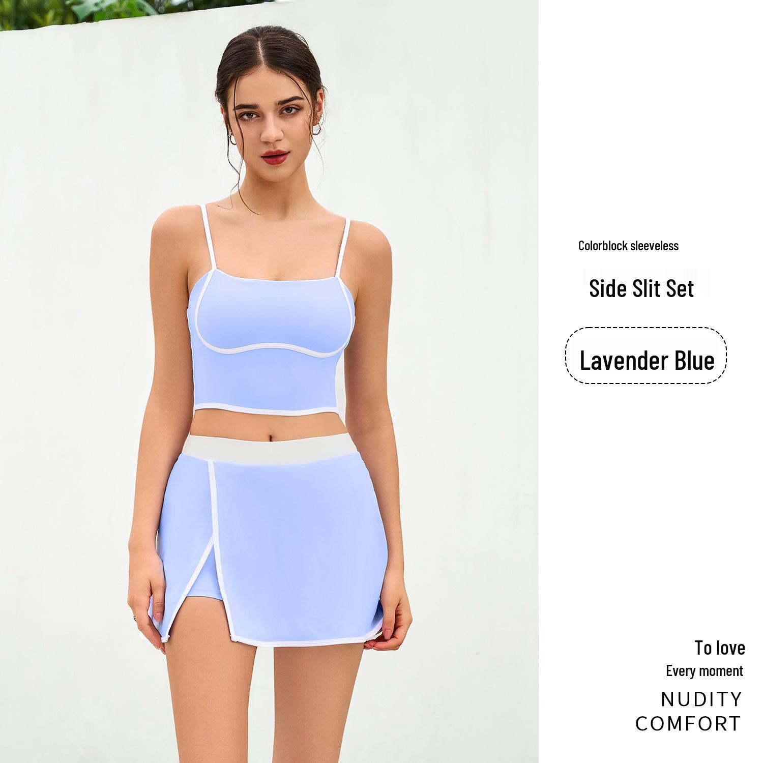 

KELICOPY Женский спортивный комплект из майки и юбки быстросохнущий с фиксированной чашкой и высокой эластичностью для йоги и тенниса L