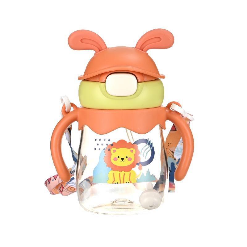 Kids' Cartoon Colorful Straw Water Bottle with Handle Strap - Portable Outdoor Plastic Cup