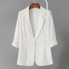 Women Summer Suit Coat Lapel 3/4 Sleeve Slim Fit Casual Jacket Single Button Flap Pockets Solid Color Sunscreen Coat