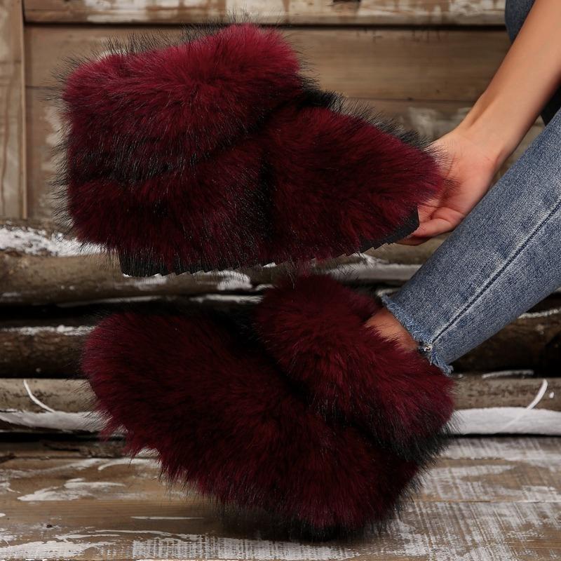 Fashion Winter Women Fluffy Faux Fox Fur Boots Woman Plush Warm Snow Boots Luxury Footwear Girls Furry Fur Bottes Fashion Winter Shoe