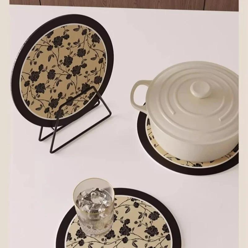 Retro Round Flower Coasters Heat Insulation Anti-scald Table Mats Creative Home Diatomite Absorbent Coaster Kitchen Accessory