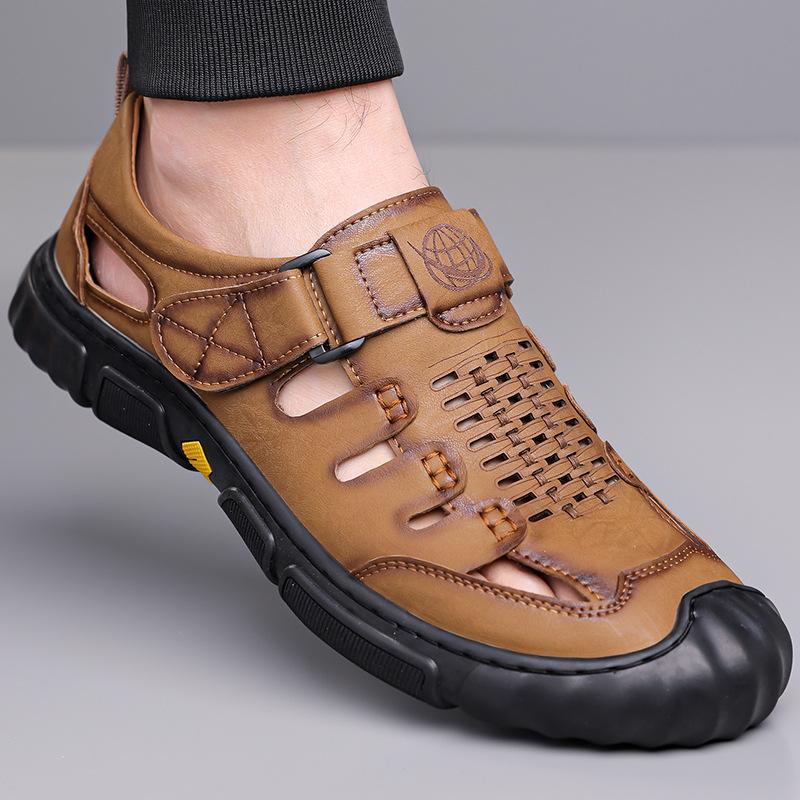 2025 Baotou Sandals Men's Trendy Summer New Velcro Hollow Breathable Casual Dad Shoes Non-slip 5326
