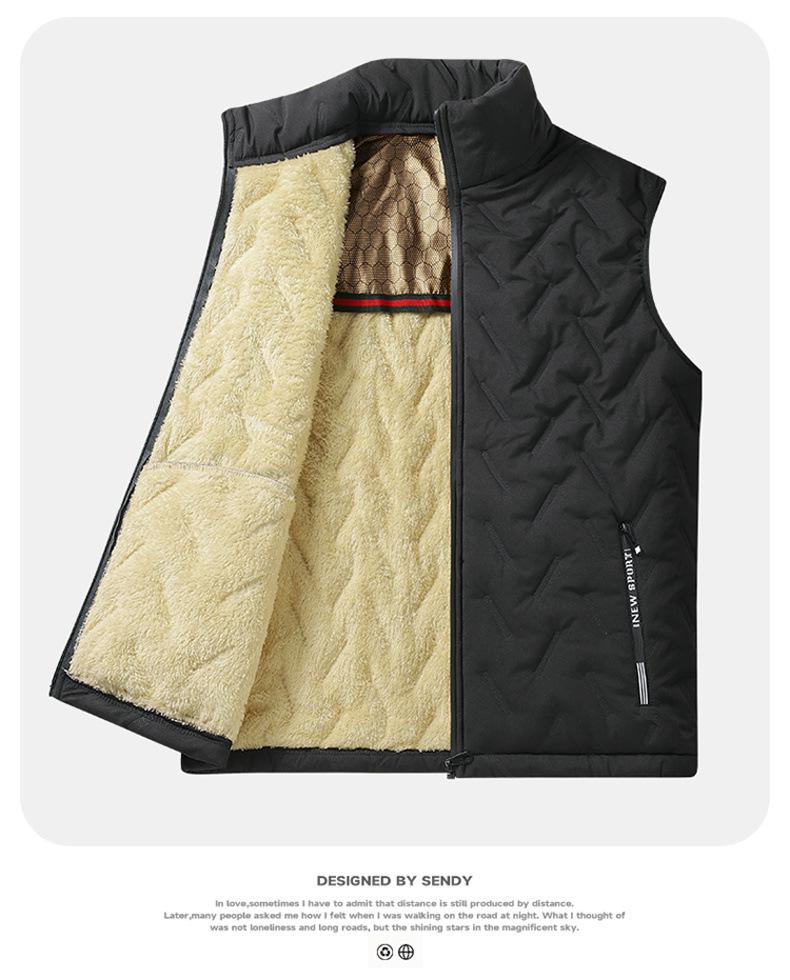 Męska kamizelka z jagnięcej skóry, ocieplana bawełną - Ciepły jesienno-zimowy bezrękawnik casualowy
