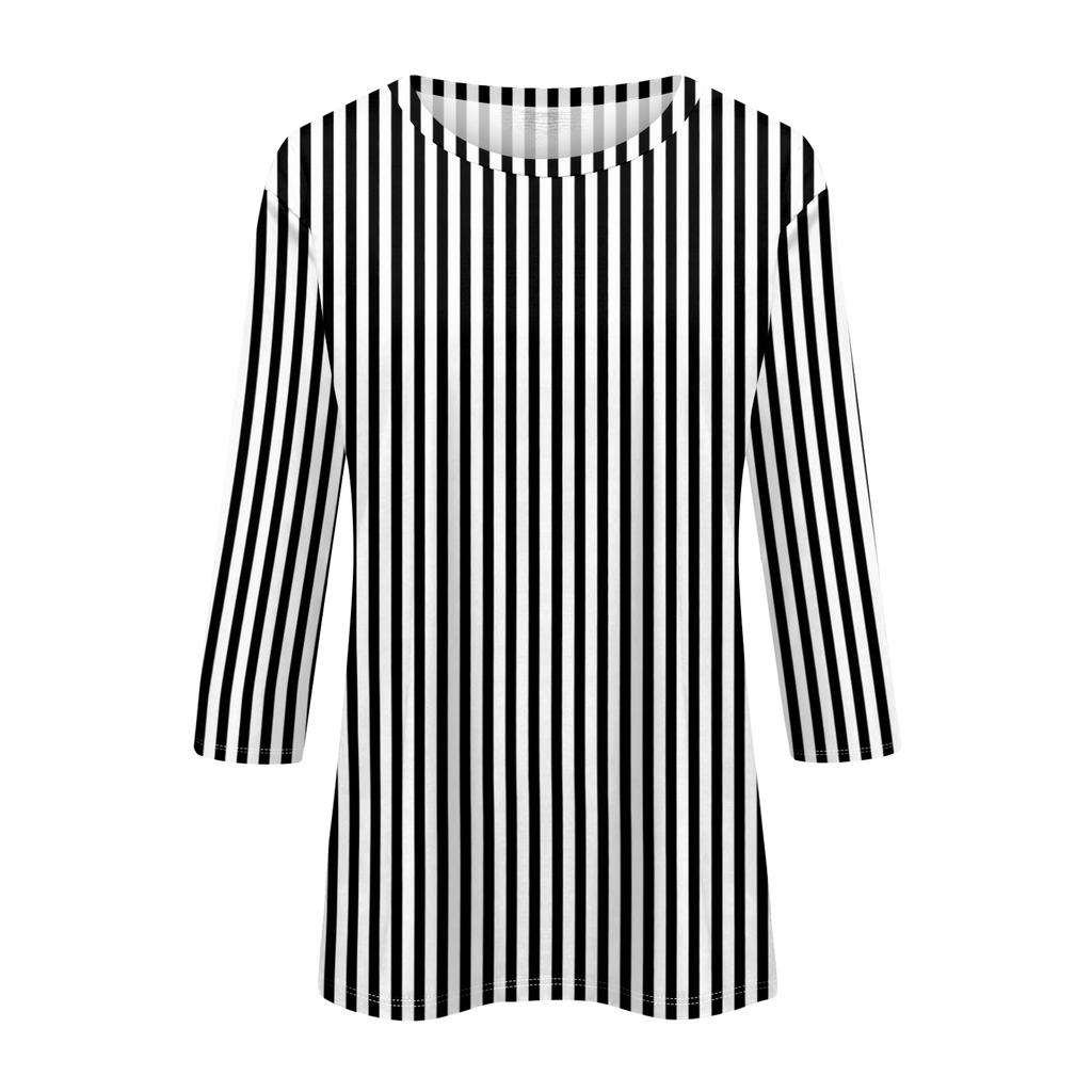 Women's Fashionable Casual Three-Quarter Sleeve Striped Print -Neck T-Shirt Top