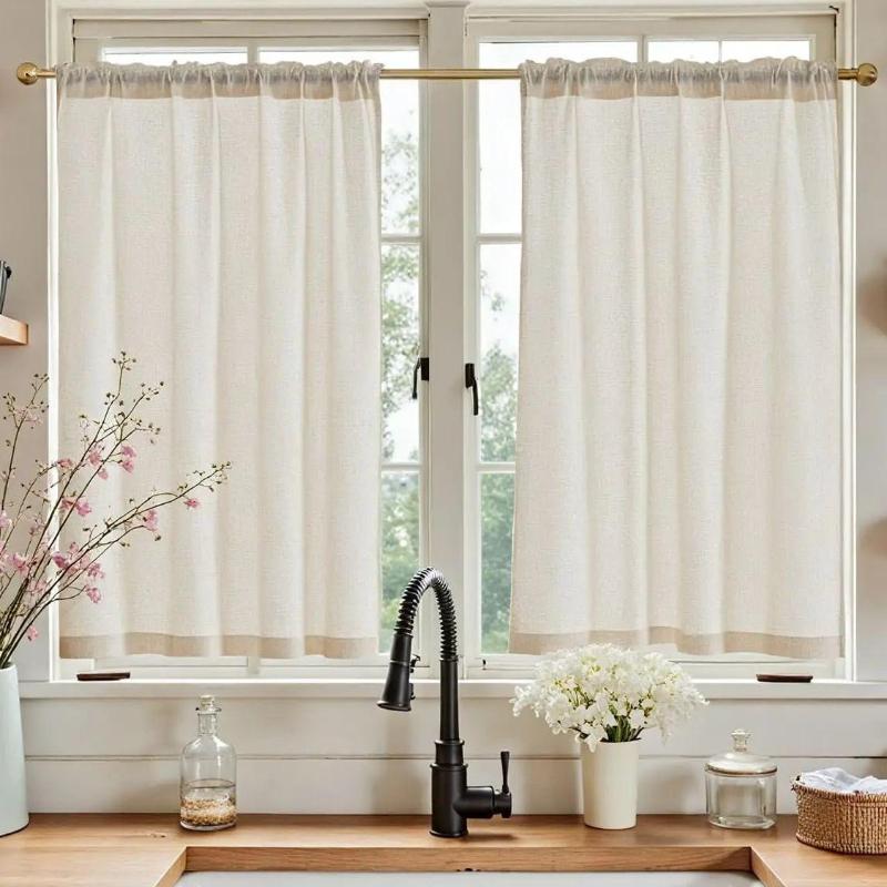 Beige Linen Kitchen Curtains 36 Inch Tier Curtains Farmhouse Cafe Light Filtering Small Window Drapes Flax Country Rustic Rod Pocket