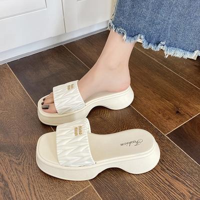 Popular 2024 Slippers Women's 5 Cm Outer Wear Thick Bottom Non-slip Fashion Increase Internet Celebrity Go Out for Leisure