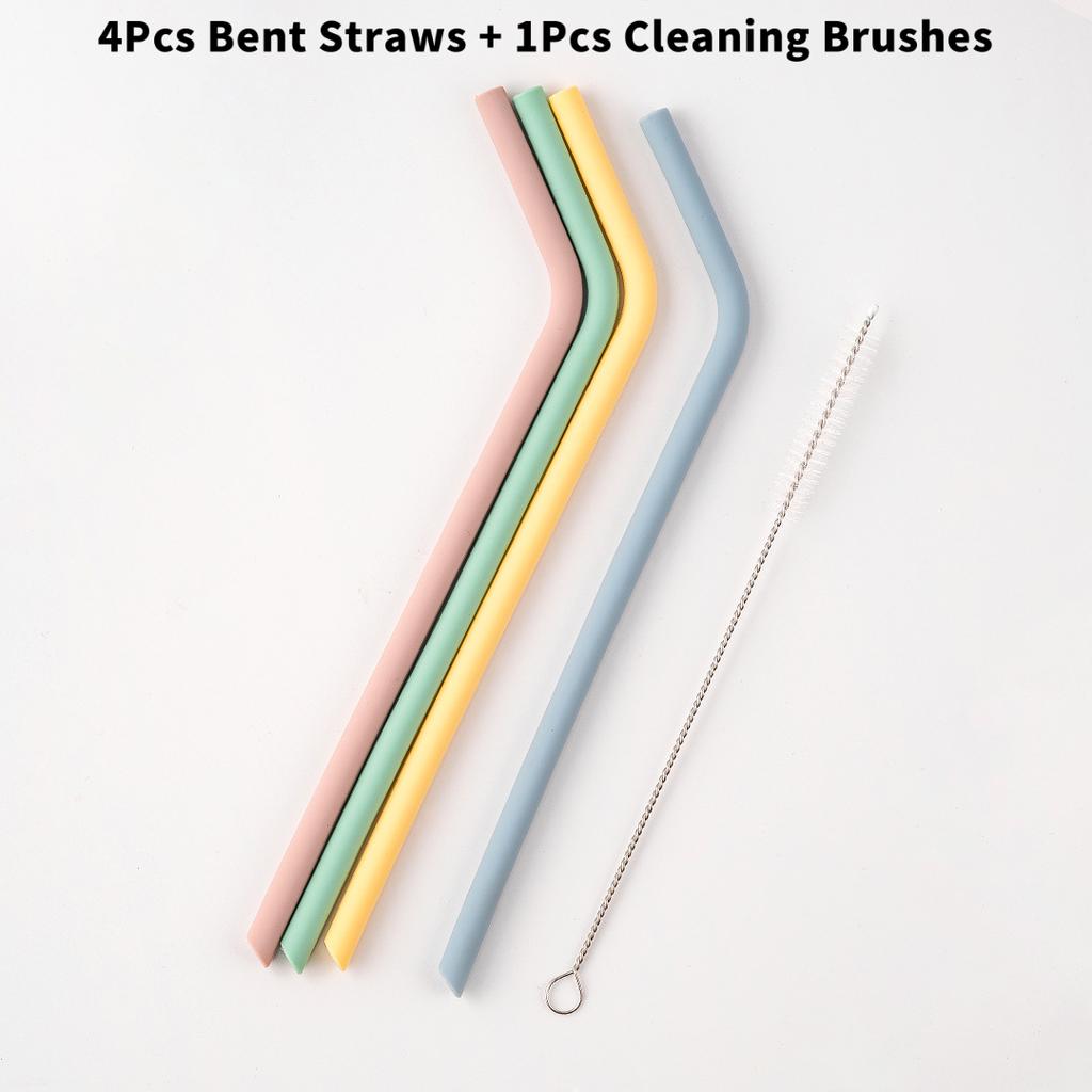 Reusable Silicone Straws Set with Cleaning Brushes, for Water, Milk, Juices, Smoothies, Flexible Portable, Straight, Bent Straws