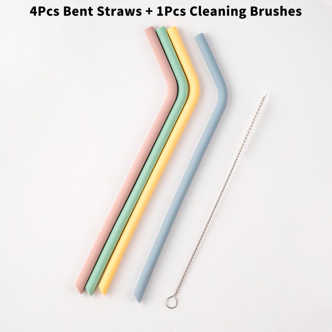 

Reusable Silicone Straws Set with Cleaning Brushes, for Water, Milk, Juices, Smoothies, Flexible Portable, Straight, Bent Straws