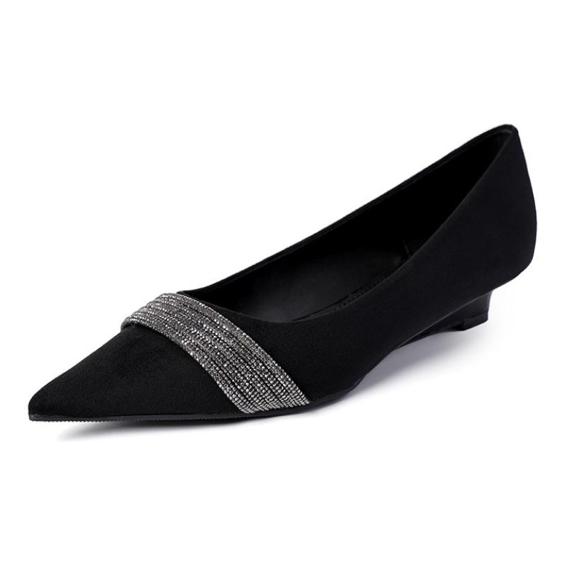 Fashion Luxury Rhinestone Satin Designer Brand High Heels Women Sexy Pointed Toe Soft Leather Wedges Shoes Elegant Comfortable Pumps