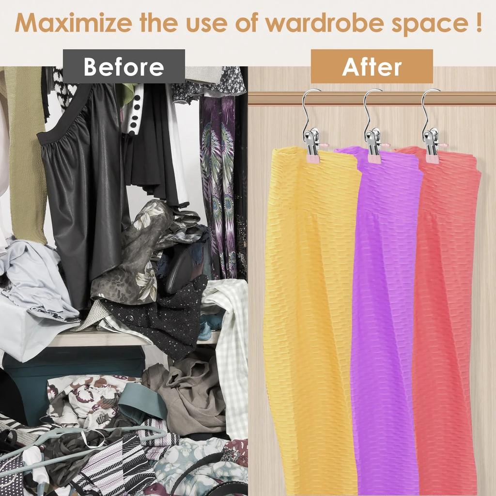 20Pcs Hanging Hold Clip for Closet 360° Rotating Stainless Steel Legging Organizer Boot Hanger Space Saving Hangers Single Clip