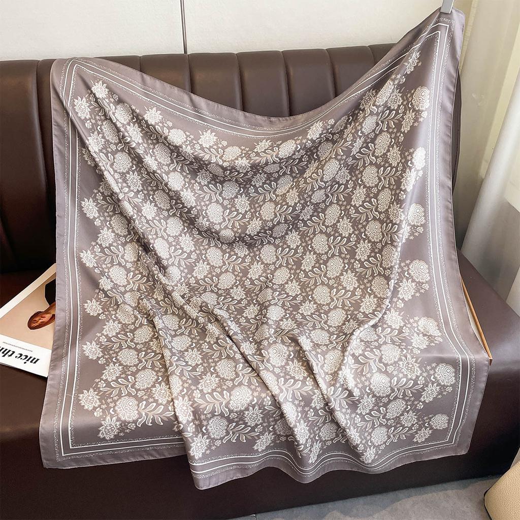 Fashion New Floral Printed Flower Women Scarf 90Cm Large Square Scarves Twill Silk Headscarf Shawl Hijab Muslim