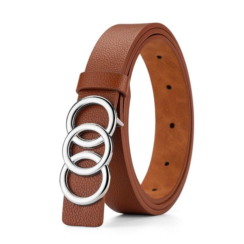 

1pc New Women s Belt Fashion Silver Three Circle Buckle Belt Versatile Personalized PU Leather Belt Paired With Jeans Lady Belt 105CM
