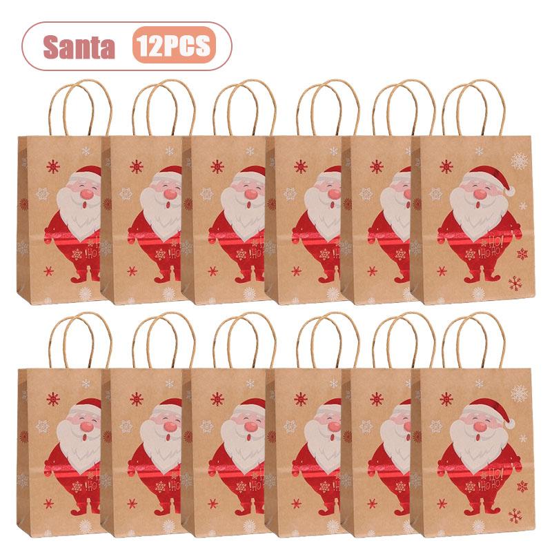 

Christmas Kraft Paper Gift Bag Foil Stamped Reindeer Snowflake Tree Design Handheld Holiday Wrapping Bag for Party Gift Giving 27x21x11cm