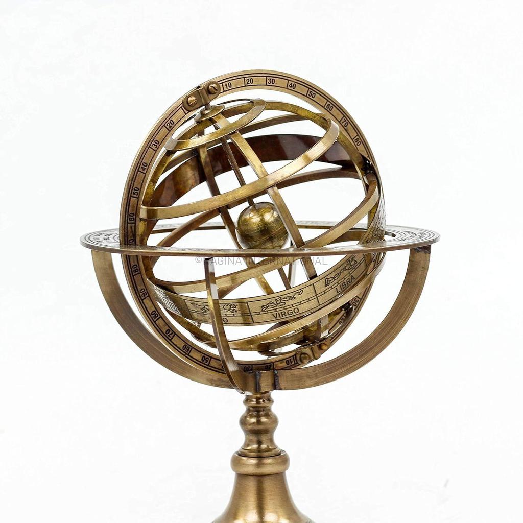 Metal Wood Sphere Globe (floored Base - 4 Inch , Globe Size : 9 X 5 Inch, Brown)