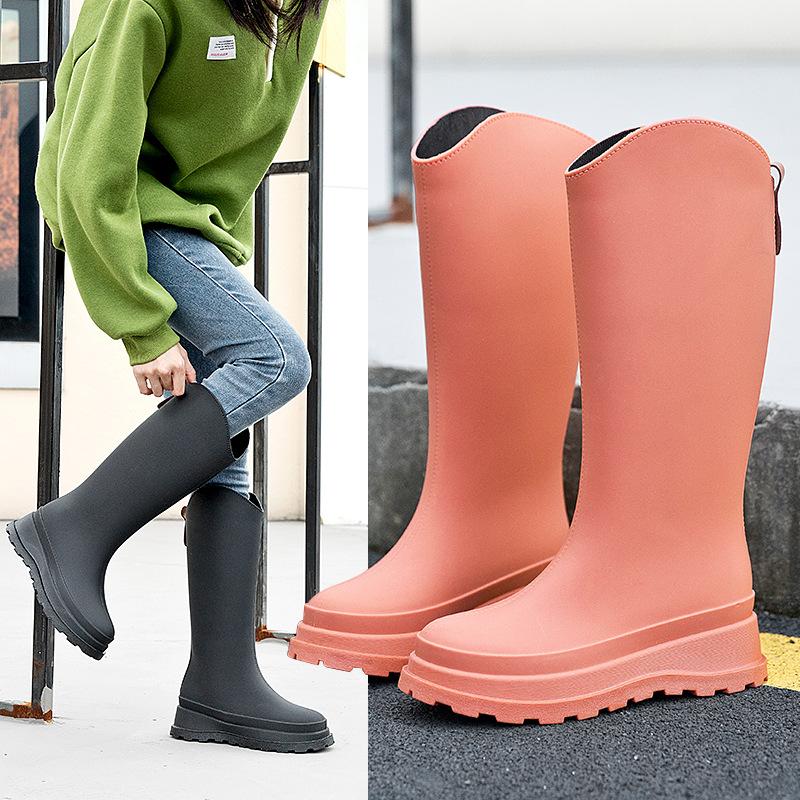 High rain shoes women's new solid color non-slip thick-soled water shoes long rain boots fashion water boots thermal rubber shoes