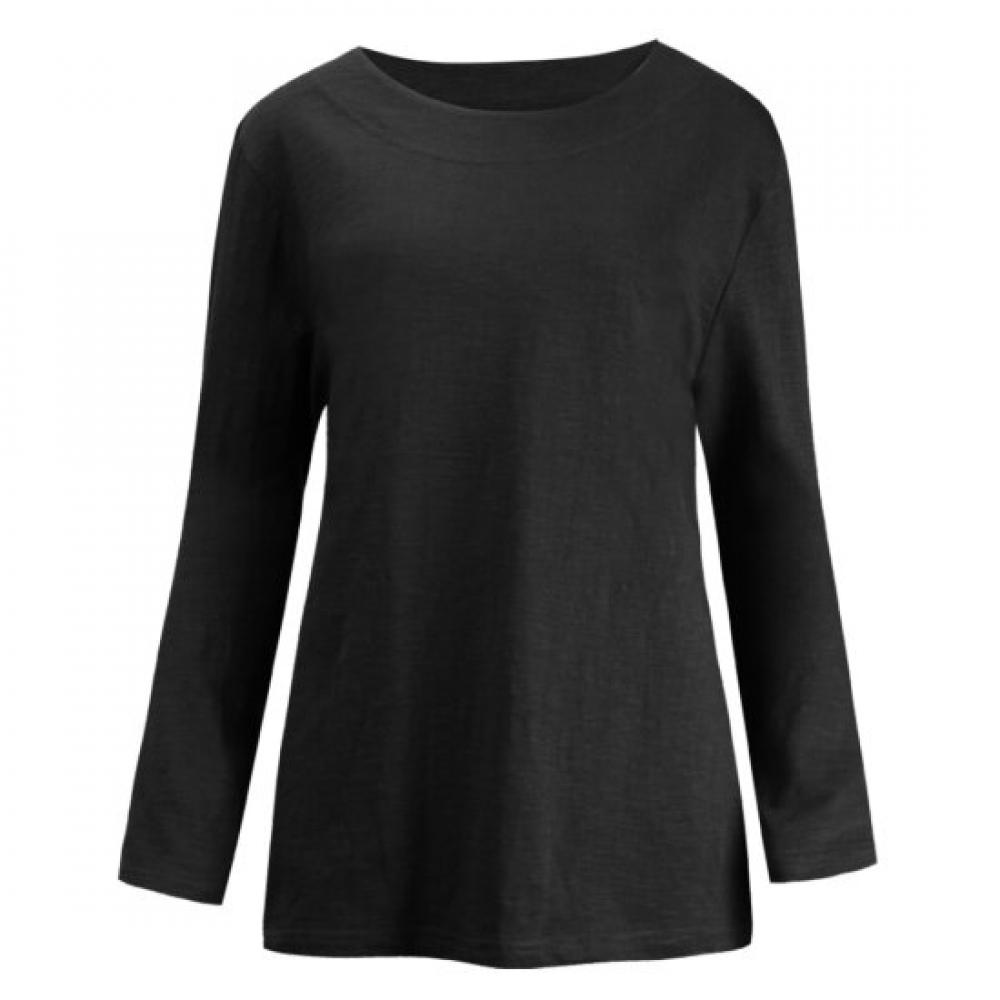 Shop Women Slub Spring AuTumn Round Neck Solid T shirT Dai Wsh 1001 Black